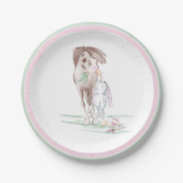 Prato De Papel Oster Pappteller mit Pferd und Hase für Osterparty