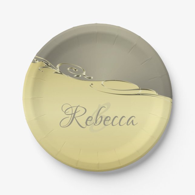 Prato De Papel Ouro de luxo decorativo em ouro e prata (Frente)