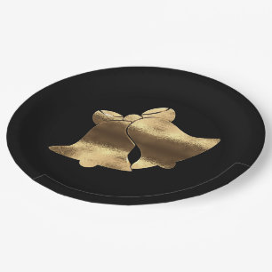 Prato De Papel Ouro de Natal Beliscador Festivo Dourado Preto