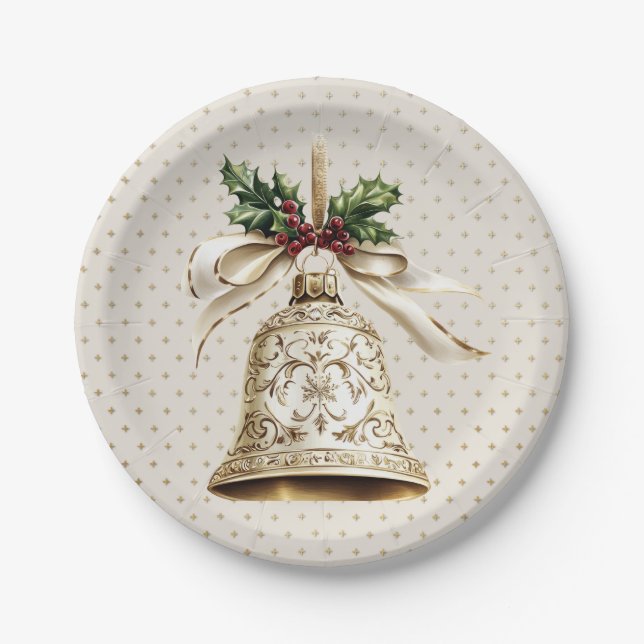 Prato De Papel Ouro de Natal Shiny Stars Green Folhas (Frente)