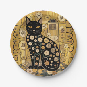 Prato De Papel Ouro Decorativo Gustav Klimt Estilo preto de Gato