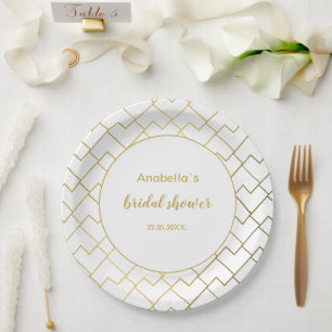 Prato De Papel Ouro Geométrico Trendy Chic Branco