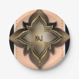 Prato De Papel Ouro Preto e Pêssego Exótico Chic Floral Festa Per