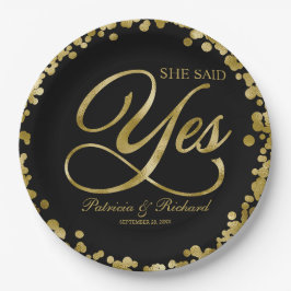 Prato De Papel Ouro Preto Ela Disse Sim Festa de Noivado