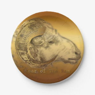 Prato De Papel Ouro Ram Sheep China Ano Novo 2015