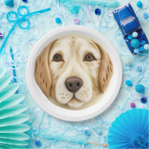 Prato De Papel Ouro Retriever Dog 3D Inspirado