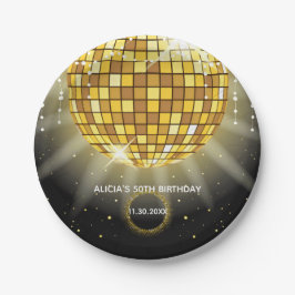 Prato De Papel Ouro Shiny Disco Ball Black Aniversário