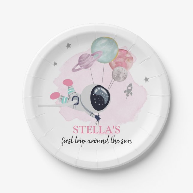 Prato De Papel Outer Space Girl 1rua viajando ao redor do Sol Ani (Frente)