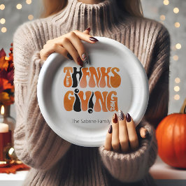 Prato De Papel outono de Ação de Graças do Grafite Branco Moderno