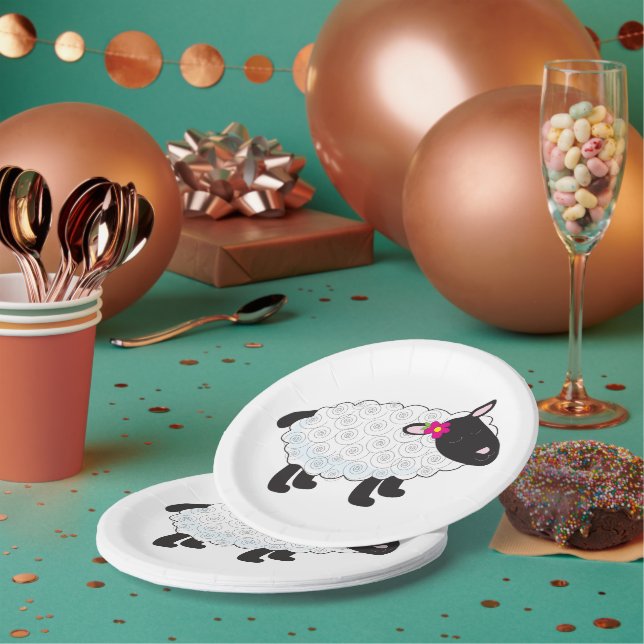 Prato De Papel Ovelha Negra Com Lã Branca (Múltiplo)