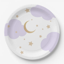 Prato De Papel Over the Moon Purple Baby Shower 