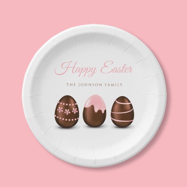 Prato De Papel Ovos de Chocolate Elegantes Feliz Páscoa (Elegant Chocolate Eggs Happy Easter Paper Plates)