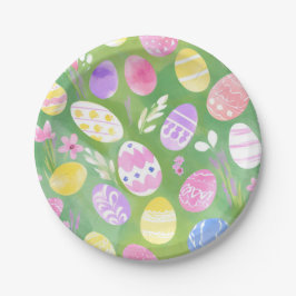 Prato De Papel Ovos de Páscoa | Caça ao Ovo em Aquarela Pastel Bo