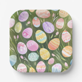 Prato De Papel Ovos de Páscoa Pastéis | Aquarela de Primavera Bon