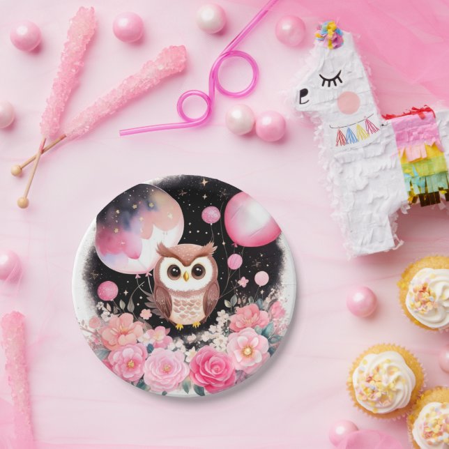 Prato De Papel Owl First Birthday Paper Plates (Festa)