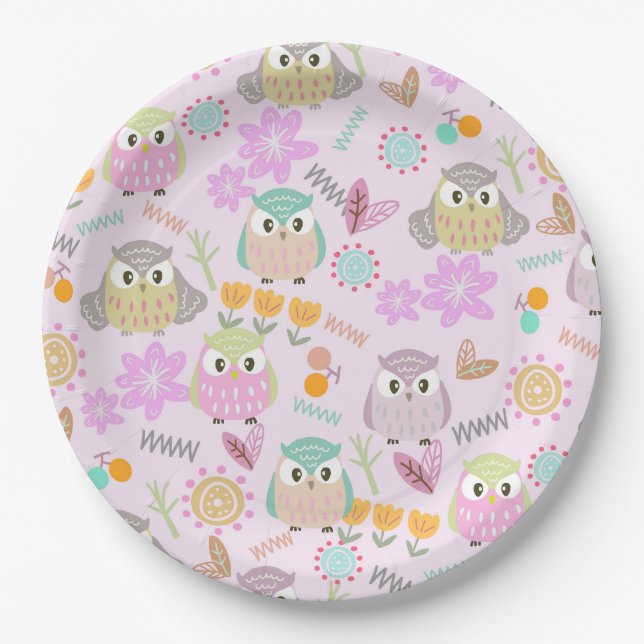 Prato De Papel Owl Pastel Pink   (Frente)