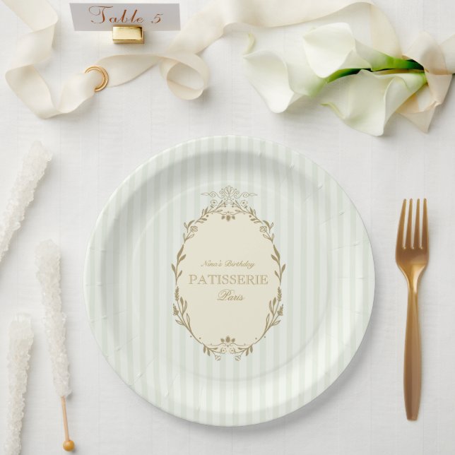 Prato De Papel Padaria Francesa Vintage Parisiense Verde  (Casamento)
