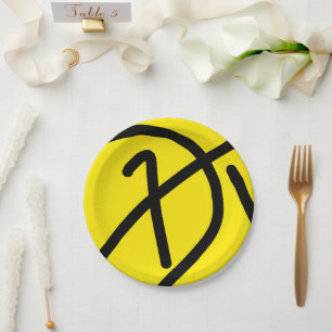 Prato De Papel Padrão Abstrato de arte minimalista amarelo preto