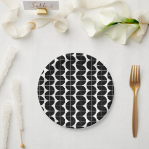 Prato De Papel Padrão Abstrato Preto e Branco Modernista de Meado