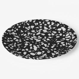 Prato De Papel Padrão abstrato Terrazzo Mosaico preto e branco