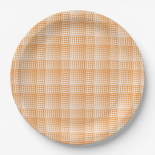 Prato De Papel Padrão Abstrato Xadrez Laranja Branco
