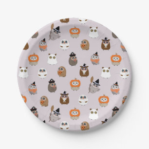 Prato De Papel Padrão Adorável das Corujas de Halloween