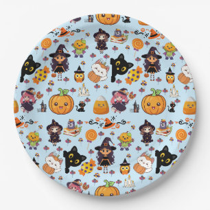 Prato De Papel Padrão Adorável de Halloween de Kawaii