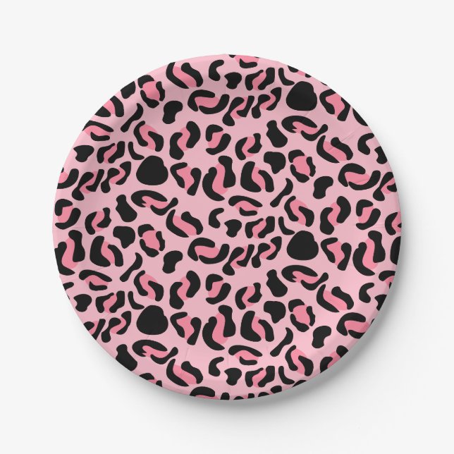 Prato De Papel Padrão Animal Rosa Moderno Leopardo (Frente)