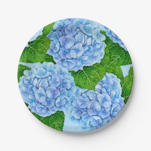 Prato De Papel Padrão aquoso de hydrangea azul
