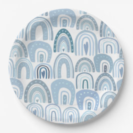 Prato De Papel Padrão Arco-Íris Azul-Bebê-Cute