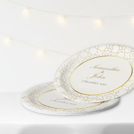 Prato De Papel Padrão Art Déco Geométrico Dourado Casamento