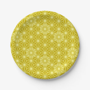 Prato De Papel Padrão Asanoha japonês - ouro mostarda