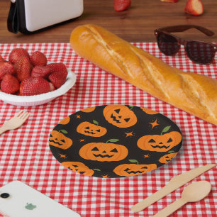 Prato De Papel Padrão Assustador de Abóbora Fofa de Halloween