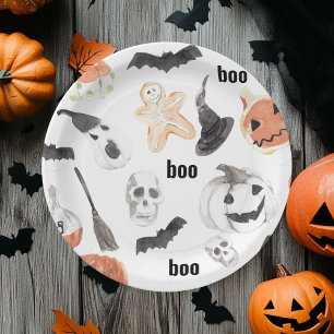 Prato De Papel Padrão Assustador de Halloween Colorido