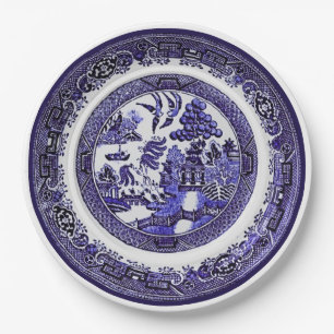 Prato De Papel Padrão Azul-Willow Vintage antigo cerca de 1790