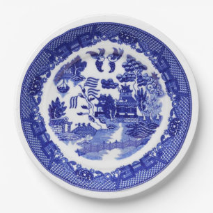 Prato De Papel Padrão Azul-Willow Vintage antigo cerca de 1790