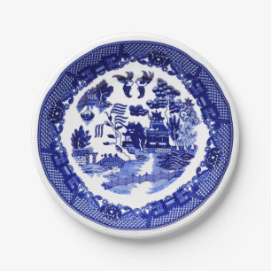 Prato De Papel Padrão Azul-Willow Vintage antigo cerca de 1790
