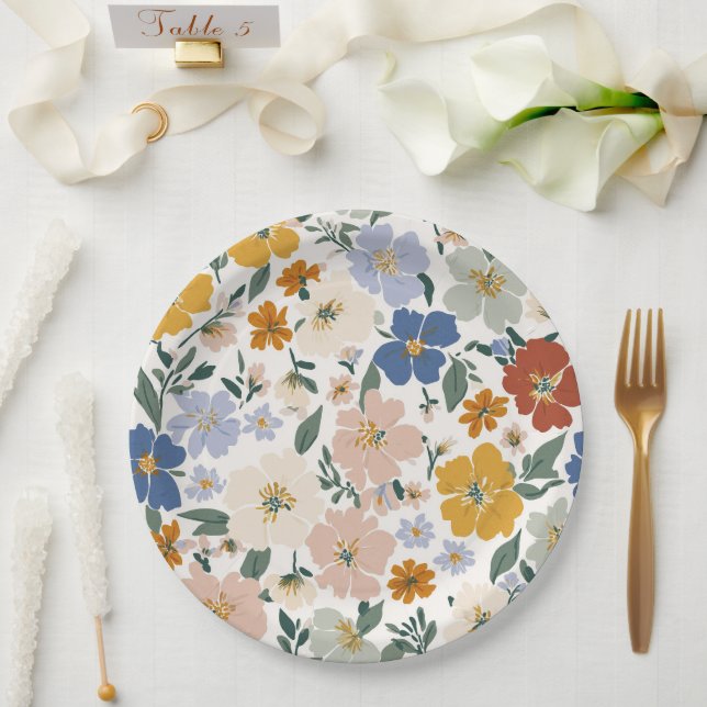 Prato De Papel Padrão Boho de Prado de Flores Silvestres (Casamento)