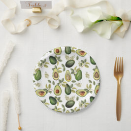 Prato De Papel Padrão Botânico Avocado Por Aquarela