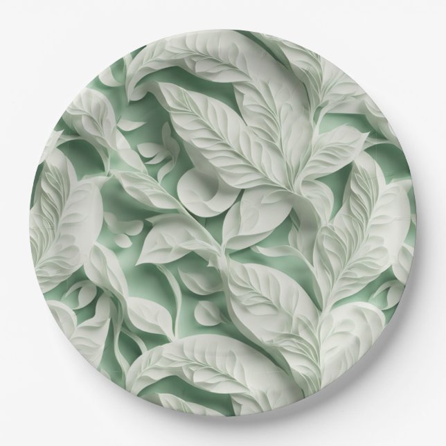 Prato De Papel Padrão botânico verde-Elegante (Frente)
