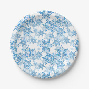 Prato De Papel Padrão branco e floco de neve azul sem costura