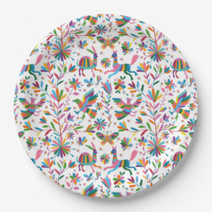 Prato De Papel Padrão Brilhante do estilo Otomi mexicano
