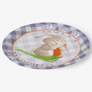 Prato De Papel Padrão Bunny Violet Gingham do Felz pascoa Hoppy
