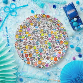 Prato De Papel Padrão Caprichoso Desenhado à Mão Colorido