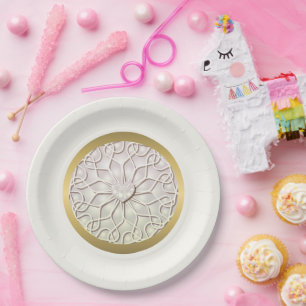 Prato De Papel Padrão cardíaco do Rosa Dourado LOVE geométrico