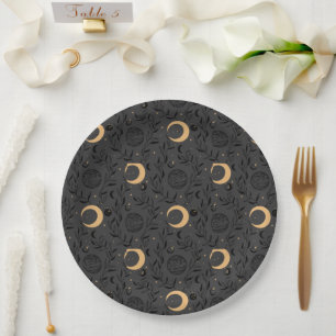 Prato De Papel Padrão Celestial de Sol e Lua