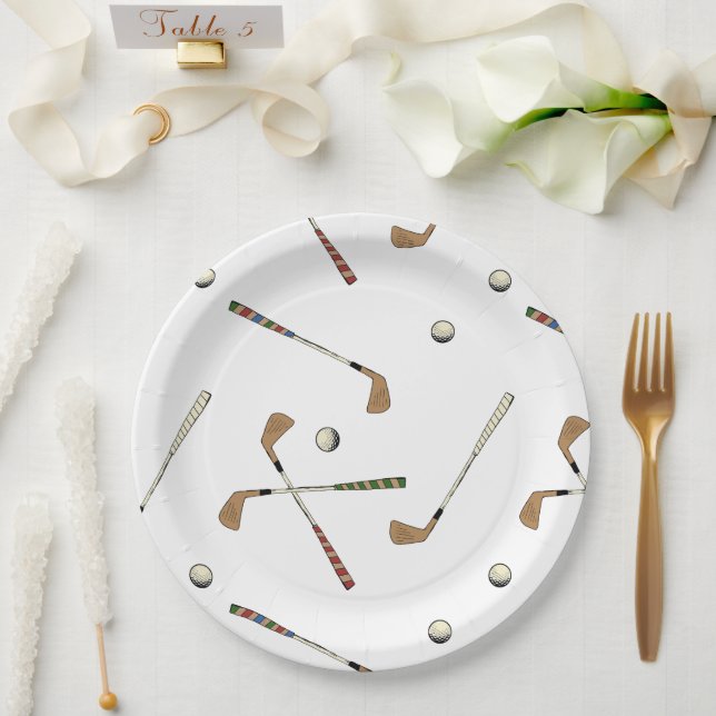 Prato De Papel Padrão Clássico de Bolas de Golfe do Golfe Retro (Casamento)