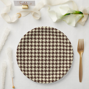 Prato De Papel Padrão Clássico de Ivory Pepita Houndstooth