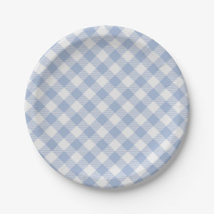 Prato De Papel Padrão clássico Gingham azul verificado