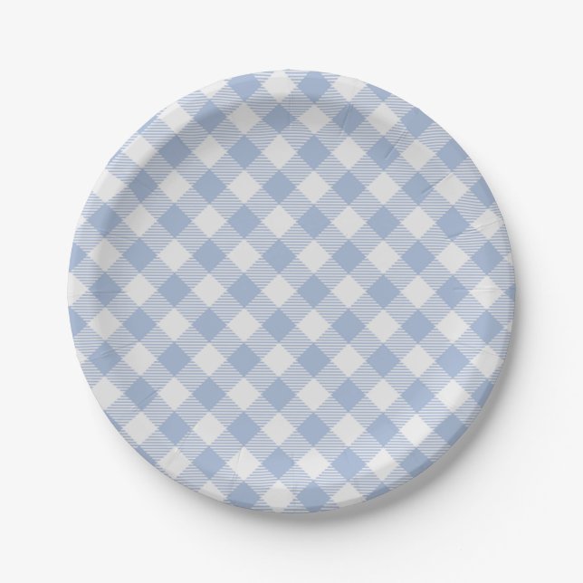 Prato De Papel Padrão clássico Gingham azul verificado (Frente)